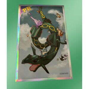 Pokémon Rayquaza Holo Artboard – Mini Display Fan Art 5.5” x 3.5”